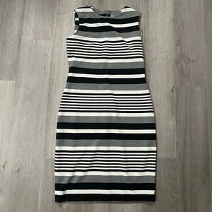 NWT Calvin Klein Black White Gray Sleeveless Striped Shift Sheath Dress